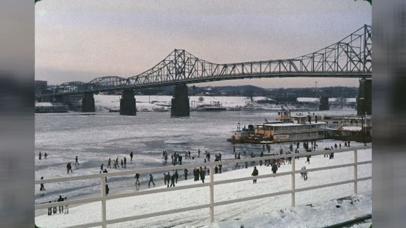 Walking on the frozen Ohio River. Taken by Chief Meteorologist Steve Horstmeyer on Jan. 18, 1977.