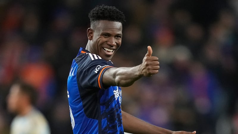 FC Cincinnati defender Yerson Mosquera celebrates after scoring against the Philadelphia Union...