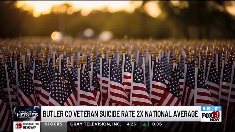 Butler County saw zero veteran suicides in Q1 2026; five died by suicide in the following quarter