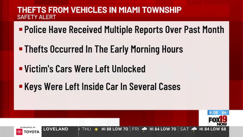 Thefts from vehicles in Miami Township